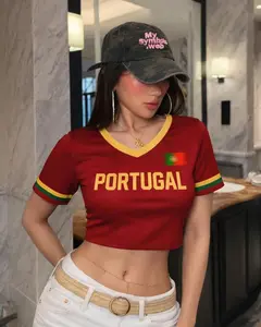 Portugal Soccer Crop Top Jersey – Personalized Name Number, Women Mesh Football Shirt, Fan Apparel