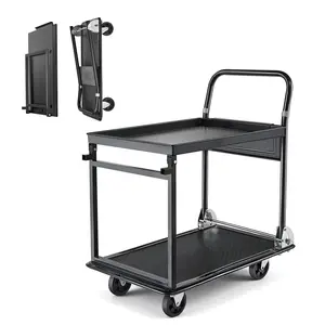 【SummerFinds】VEVOR Foldable Push Cart Dolly, Heavy-Duty Steel 2-Tier Platform Hand Truck (28.7x18.5x32.3 in) with Wheels, 100 lbs on top shelf/600 lbs on bottom Capacity, for Garage, Warehouses, Moving Boxes