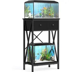 Fish Tank Stand, Metal Aquarium Stand with Accessories, Tank Stand with Cabinet Drawer Storage for Turtle Tank, Reptile Terrarium, 220LBS Capacity, Durable for Indoor/Outdoor Use