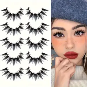 5 pairs of reusable comic style false eyelashes extensions - natural and beautiful black eyelashes, enhancing eye makeup - durable, easy to apply, comfortable to wear