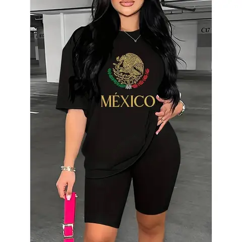 Summer t Shirts America Cup Mexico Print Casual T-shirt, Short Sleeve Crew Neck T-shirt, Women's Clothing