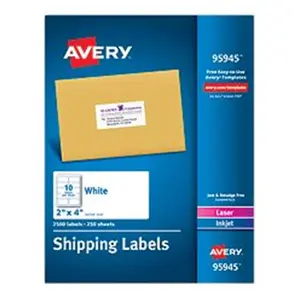 Avery-Dennison  White Shipping Labels- Laser or Inkjet- White - 2 x 4 in.