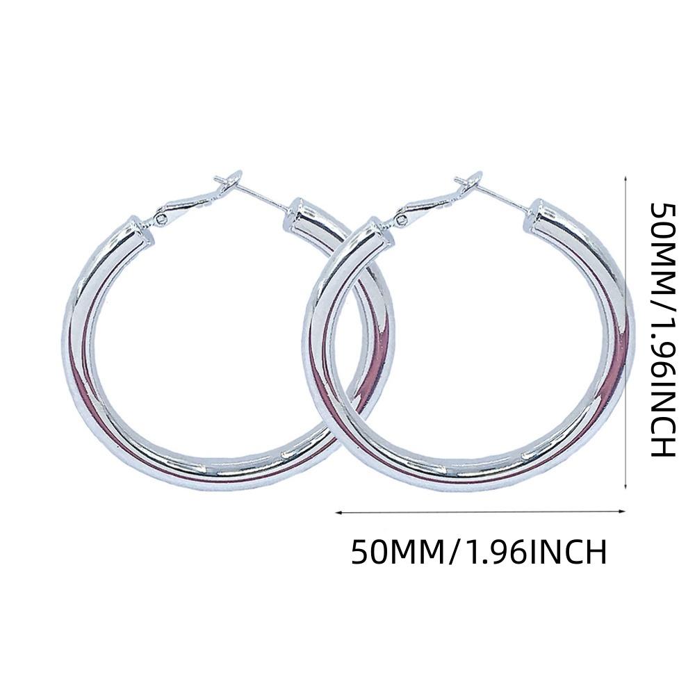 925 Sterling Silver Plated Post Chunky Hoop Earrings,  Earrings for Women Lightweight Hollow Tube 50MM Big Large Hoops for Women