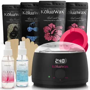 Koluawax Premium Waxing Kit for Women - Hot Melt Wax Warmer for Hair Removal, Eyebrow, Bikini, Legs, Face, Brazilian Wax & More - Machine + 4-Pack Hard Wax Beads + Accessories, Black KoluaWax