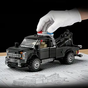 Classic Ford F450 pickup truck trailer assembly brick model, with multiple movable detailed restoration designs, compatible with 8-stud wide race car, can also be used with LEGO bricks, made of high-quality ABS material