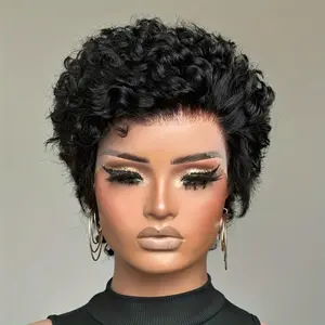 LALULA Pixie Cut Human Hair Wigs for Black Women 13x4 Lace Frontal Short Curly Bob Wigs 150% Density Real Natural Hairline Natural Black Color 6 Inch Length