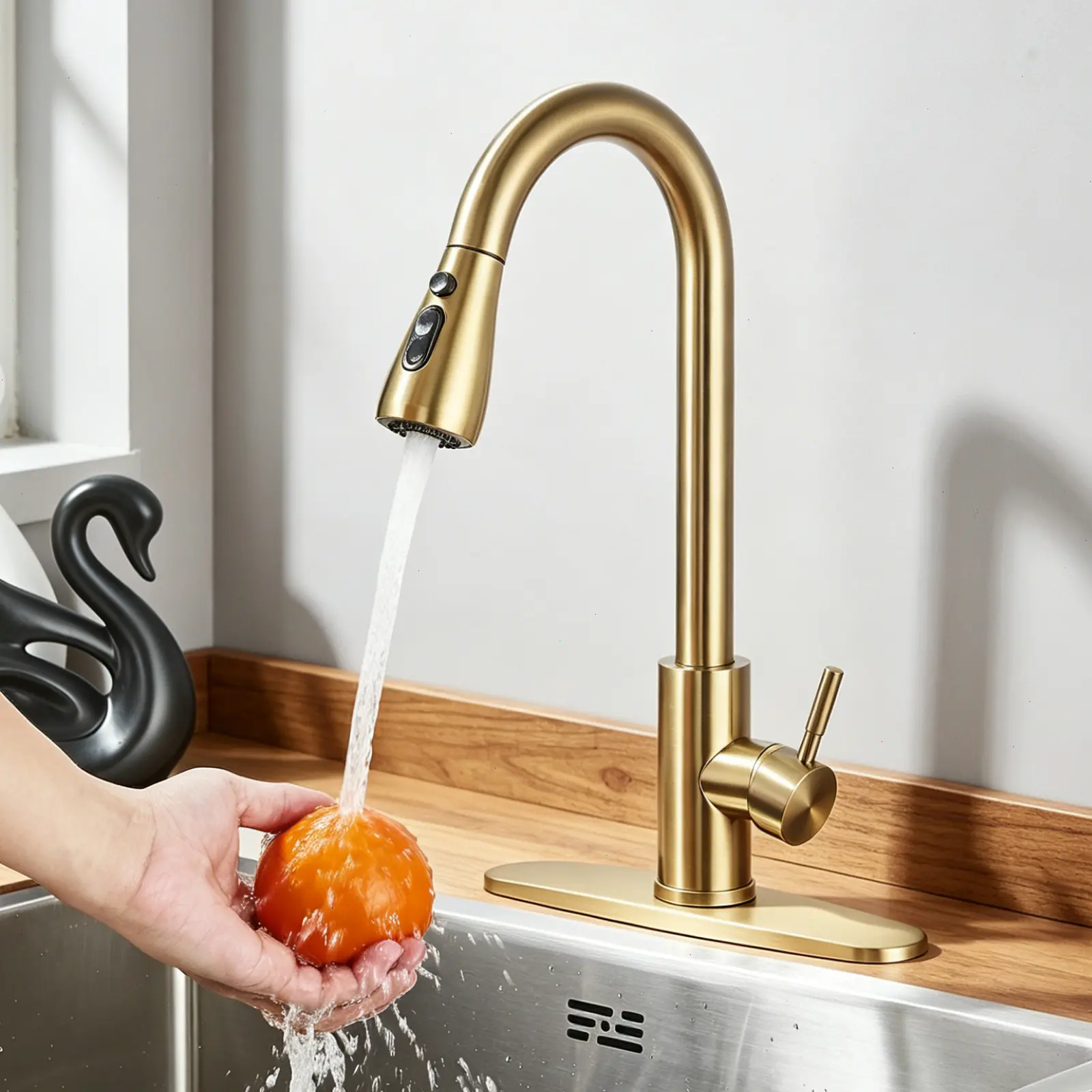 Modern Kitchen Faucets with Pull Down Sprayer, Brushed Gold, High Arc Single Handle Classic Stainless Steel Sink Faucet 1 or 3 Hole, Suitable for Farmhouse Camper Laundry Rv Bar,Brushed Nickel,Black,Chrome