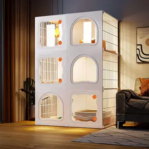 Cat Cage, Cat Litter Box Enclosure, 1 Count Pet House, Indoor Cat Villa, Pet Furniture for Small Cats, Dog & Cat Furniture, Bed Built Kennel