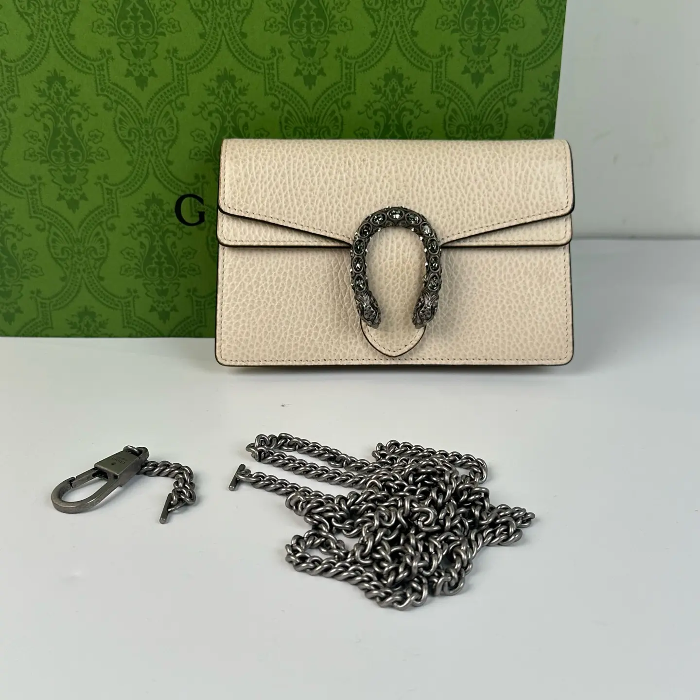 Pre-owned GUCCI Dionysus Off white Grain Leather WOC Crossbody Wallet Bag								