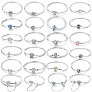 Women Bracelet 925 Sterling Silver Star Moon Blue Zircon Pink Heart Butterfly Cat Paw Bracelets DIY Charms Safety Chain Jewelry