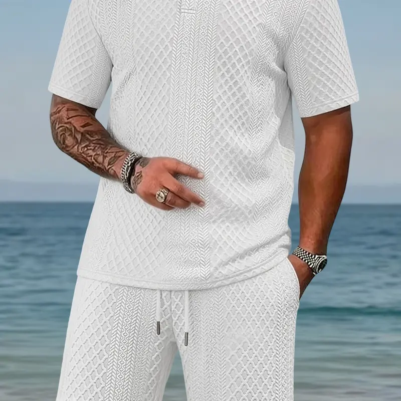Men's 2-Piece Matched Polo+Shorts Basics Set - Menswear, Plain Minimalist Short-Sleeve, Comfortable Fit, Stylish Athletic Wear for Casual Outings, Beach Days