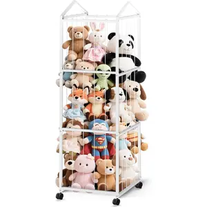 Stuffed  Storage, Plushies Storage  Storage Organizer Giant Stuffed  Zoo Holder, Sturdy Metal  Shelf Teddy Bear Bedroom Organization(Wheeled, White)