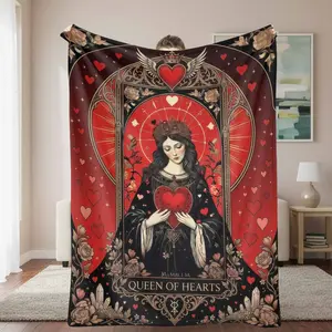 Queen of Hearts Flannel Blanket Elegant Gothic Heart and Crown Print Design Soft Cozy Warm Lightweight Decorative Throw Perfect for Bedroom Living Room Valentine’s Gift Romantic Home Décor Reading Lounge Sofa Relaxation Use outdoorfun