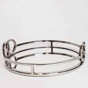 Jiallo  Luxury Silver Stainless Steel Round vanity tray with mirror 11'