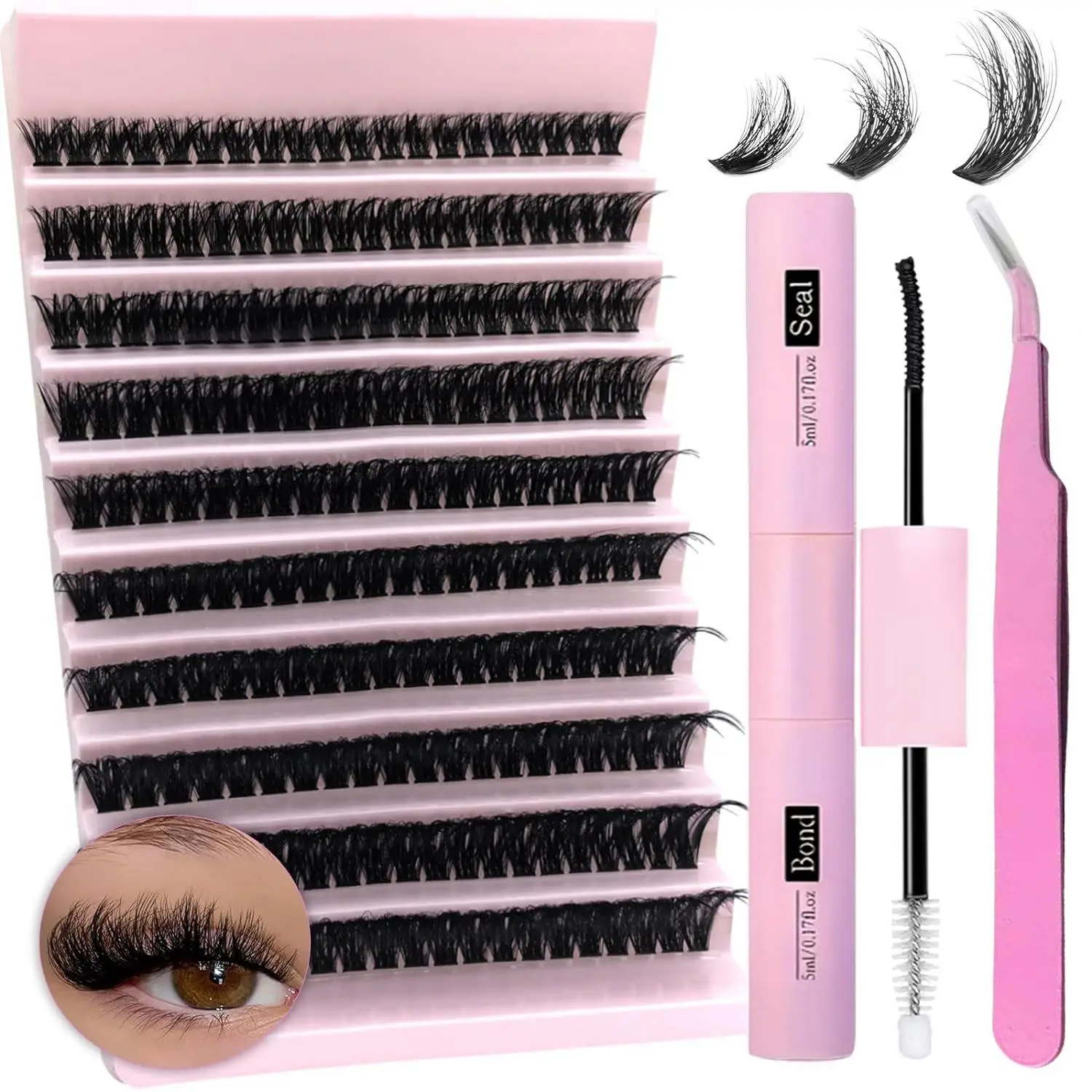 Thick Individual False Eyelashes, 200pcs/box 9-16mm Curling Cluster Lashes With Eyelash Glue & Sealing & Tweezers, Professional Makeup Accessories For