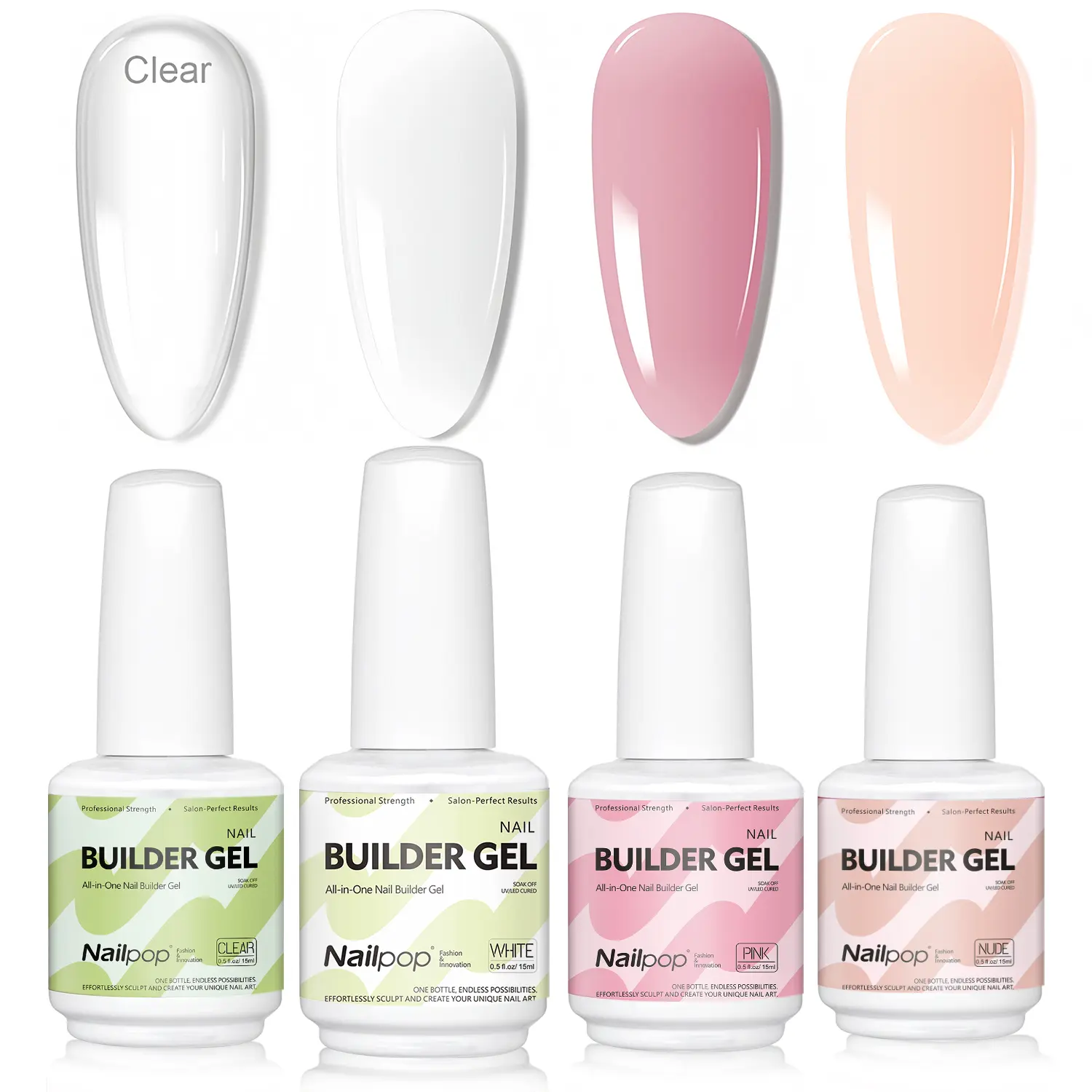 7-in-1 Professional Builder Gel 15ml - Multi-functional Base Coat, Extension & Nail Strengthener, Self-Leveling Nail Glue for DIY Salon Quality Nails, Long-Lasting Shine