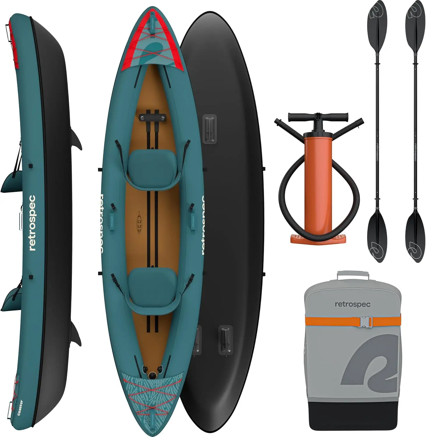 Retrospec Coaster Single & Tandem Inflatable Kayak for Adults - Blow Up Kayak, 220 & 440lb Capacity, Portable Lightweight Kayak with Paddle, Pump & Carry Bag