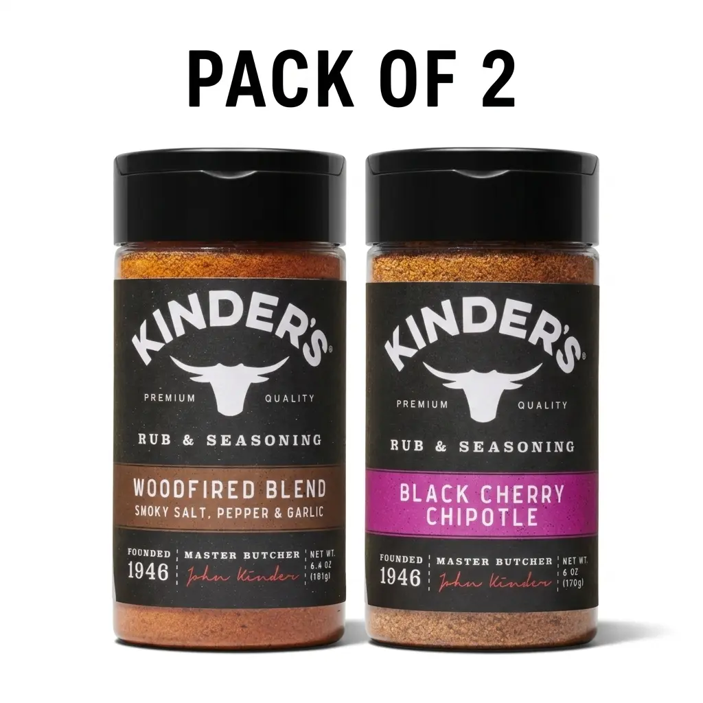 Kinder's Rub & Seasoning Variety Pack - Kinder's Black Cherry Chipotle Seasoning for Grilling, 6 oz Kinder's Woodfired Blend Seasoning for Grilling, 6.4 oz