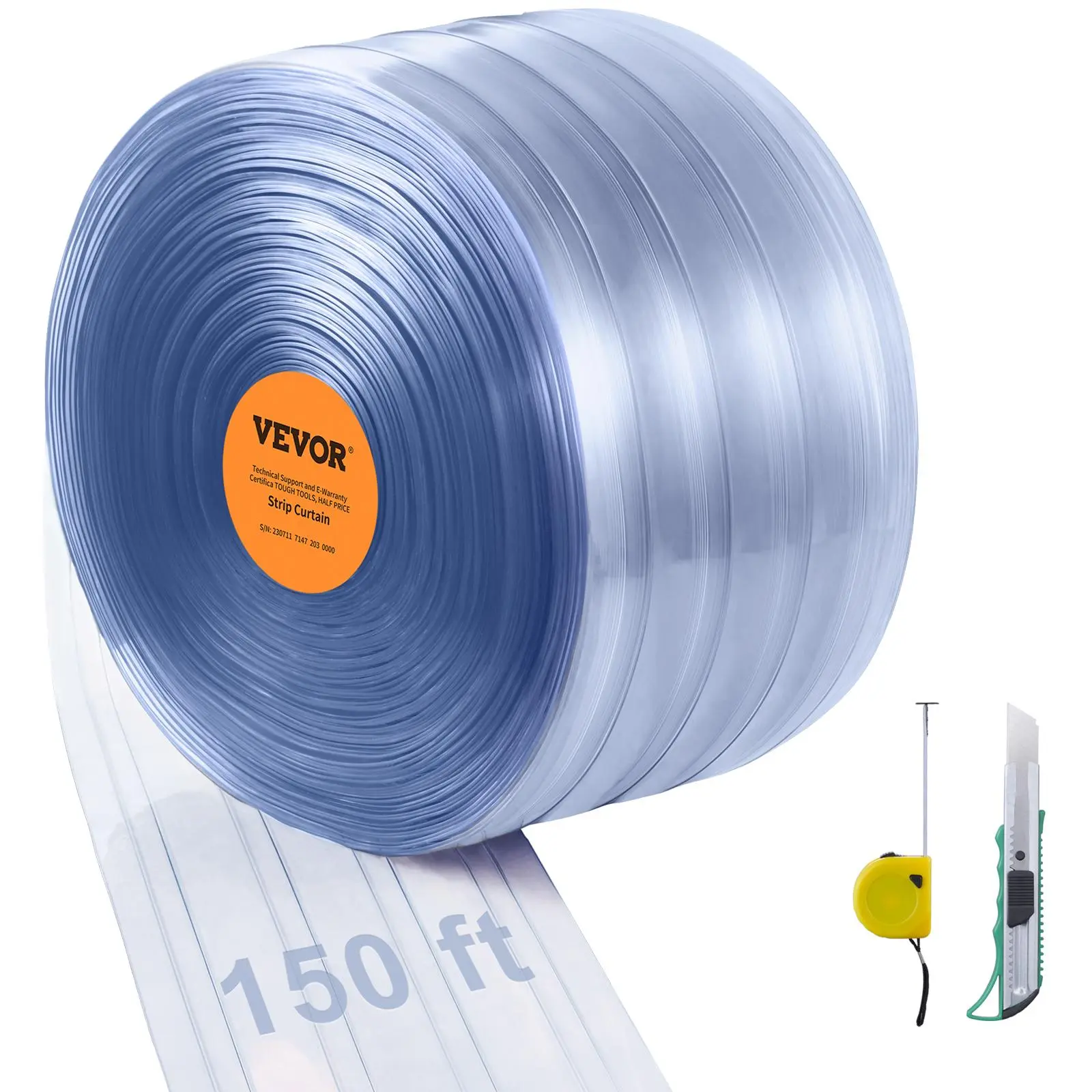 【summerfinds】VEVOR Strip Curtain, 150' Length, 8" Width, 0.08" Thickness, Clear Ribbed Plastic Door Strips, PVC Curtain Strip Door Bulk Roll for Warehouses, Factories, Supermarkets, Shopping Malls, Halls, Garages