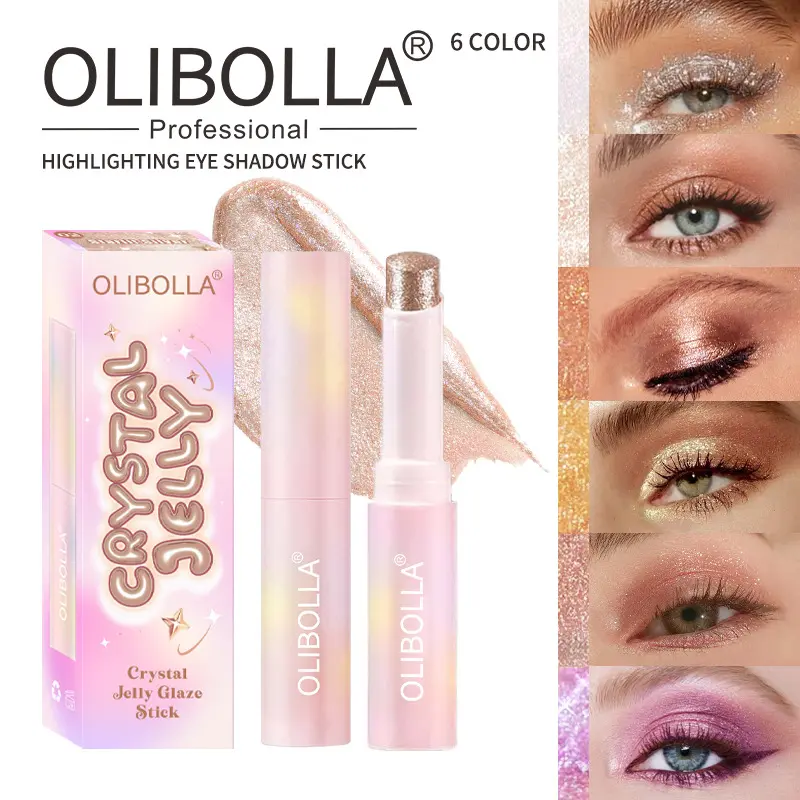 OLIBOLLA Crystal Jelly Shimmer Stick Tube, Highly Pigmented Long-Lasting Glitter Duochrome Eyeshadow & Inner Corner Highlighter for Adults' Dewy Glow, Smudge-Proof Cosmetic, 3 Years, Alcohol-Free, Makeup, 23G