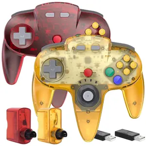 2 Pack 2.4 GHz  N64  Online Controller, USB & N64 Receiver, Compatible with Windows PC iOS  Raspberry Pi, N64 /  Online/NSO - (Rechargeable) (Plug and Play) (Clear Red/Yellow)