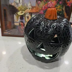 Large Black Talavera Pumpkin -Decorative