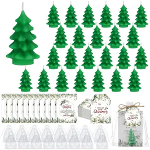 24 Sets Christmas Tree Soy Wax Candles Party Favors with Organza Bag and Cards Bulk Portable Xmas Gifts for Guests Christmas Celebration Decoration Supplies