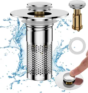 Bathroom Sink Drain Strainer – Pop Up Drain Stopper with Removable Stainless Steel Filter Basket Hair Catcher, Fits 1.1"–1.45" Basin Drain Holes (1PC)