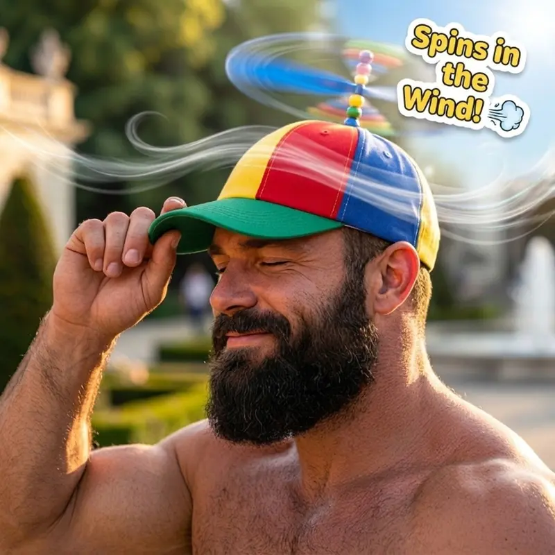 Unisex Multi-Colors Cotton-Polyester Propeller Hat, High-Quality Wind-Powered Spinning Cap, One Size for Adults-Kids, Sun Protection Party Accessories for Vlogging/Parties, Beach Summer Outdoor Sports Use