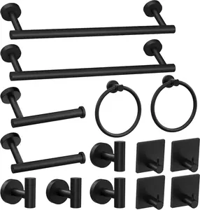 [New Deal]        14-Pieces Matte Black Bathroom Accessories Set, Stainless Steel Bathroom Hardware Set, Bath Towel Bar Set, Towel Racks for Bathroom Wall Mounted.