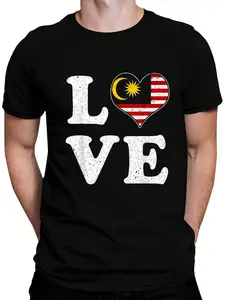 100% Cotton Love Malaysian Flag Malaysia T-Shirt Women's Men's Graphic Tee Crew Neck summer vacation Tops