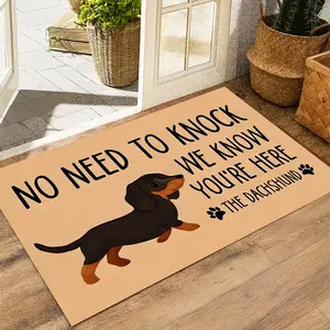 Indoor Entryway Welcome Mat / Outdoor Doormat-Printed with the message "No Need to Knock, We Know You're Here" and a Dachshund design. An ideal gift for friends and family.