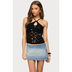Edikted Women's Mae Open Back Sequin Crochet Top
