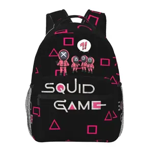 Squid Game large-capacity water-resistant backpack with all-over print for outdoor hiking, cycling, and daily commuting; cartoon merchandise shoulder bag/school pack; gift for boys and girls