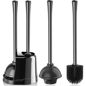 Toilet Plunger and Brush,  Bowl Brush and Heavy Duty Toilet Plunger Set with Ventilated Holder, 2-in-1 Toilet Brush and Plunger Combo for 5.3-inch Toilet Drain Bathroom Cleaning