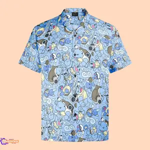 Squirtle Wartortle Blastoise Water Type Pokemon Hawaiian Shirt - Summer Idea Gift for Men, Boys - Menswears, Fabric, Loose, Vacation, Wood Button