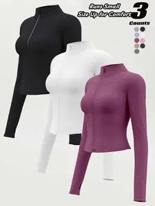Women's Long Sleeve Slim Fit Jacket, Casual Sporty Outerwear for All Seasons, Yoga & Running Top, S-3xl, Size Up for a Better Fit