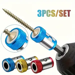 A Set of Three Alloy Magnetic Screwdriver Heads, Including an Electric Screwdriver Bit with a Magnetic Cross Head, Along with a Demagnetization Ring, Replaceable Screwdriver Bits