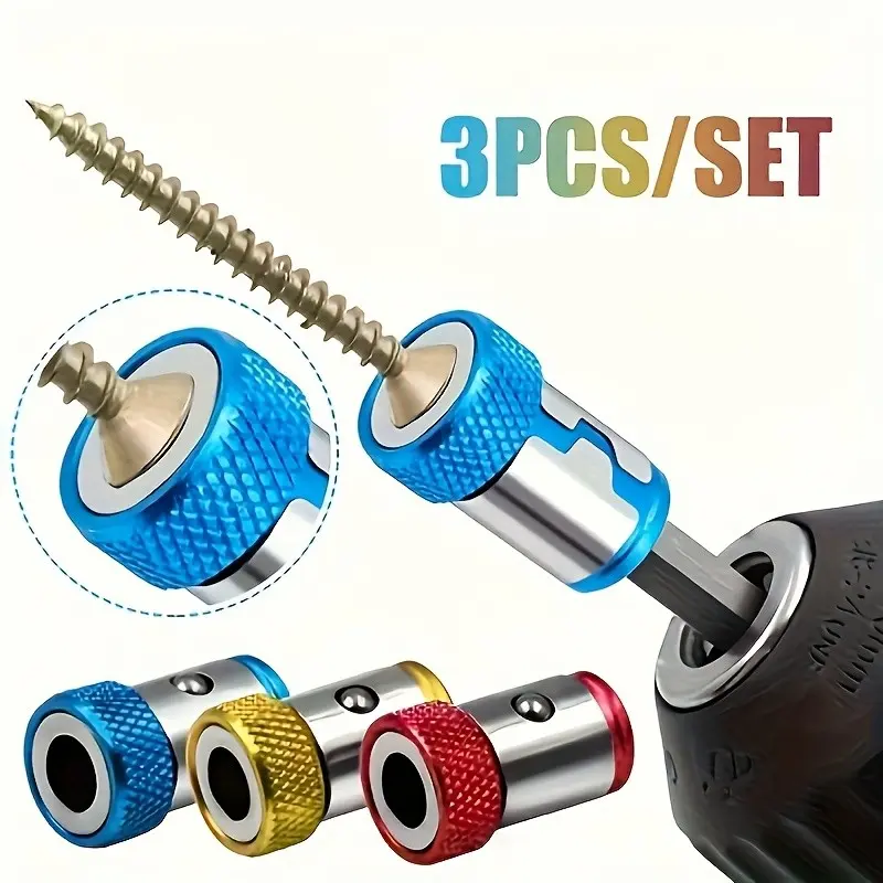 A Set of Three Alloy Magnetic Screwdriver Heads, Including an Electric Screwdriver Bit with a Magnetic Cross Head, Along with a Demagnetization Ring, Replaceable Screwdriver Bits Tool