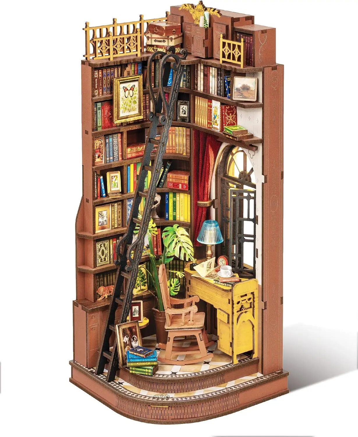 ROBOTIME Rolife DIY Book Nook Kit Silent Corner Study, 3D Puzzles Creative British Bookend Bookshelf, Tiny House Miniature Kits Model Building Kits, DIY Crafts/Gifts for Book Lovers