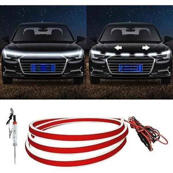 Exterior Car Hood Light Strip,12V DRL Led Strip, Updated Flexible DRL Led Strip Waterproof Hood Glow Lights 59 Inches with Start-up scanning fuction f