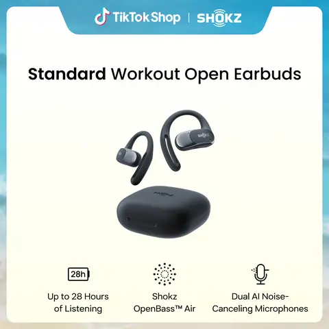 SHOKZ OpenFit Air - Open-Ear Headphones, True Wireless Earbuds, Water Resistant, Secure Earhooks for Daily Use