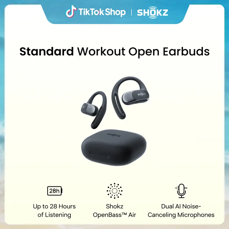 SHOKZ OpenFit Air - Open-Ear Headphones, True Wireless Earbuds, Water Resistant, Secure Earhooks for Daily Use