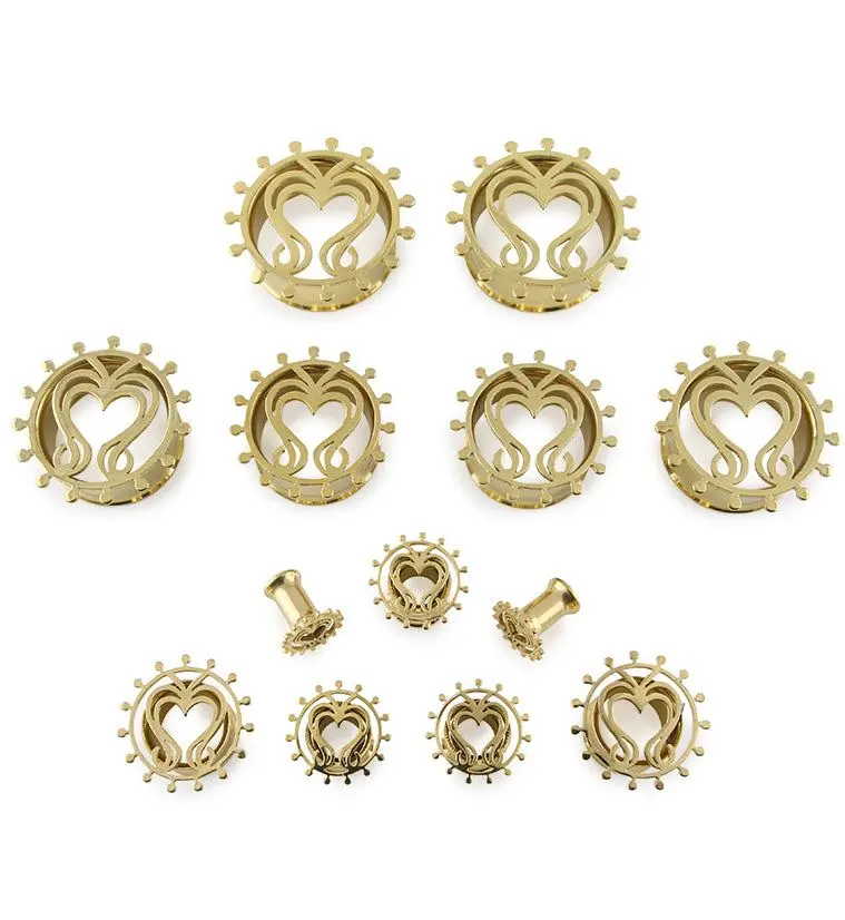 Golden Filigree Heart Steel Tunnel Plugs