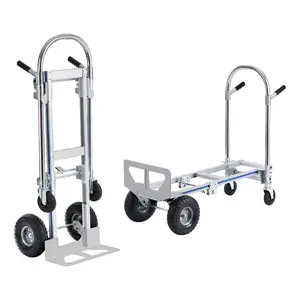 Fathersdaygift 2-in-1 Folding Hand Truck & Trolley, Heavy-Duty Aluminum Industrial Convertible Utility Cart, 800 lbs Load Capacity, Rubber Wheels, Converts to Platform Dolly, Folding Trolleydealsforyoudays