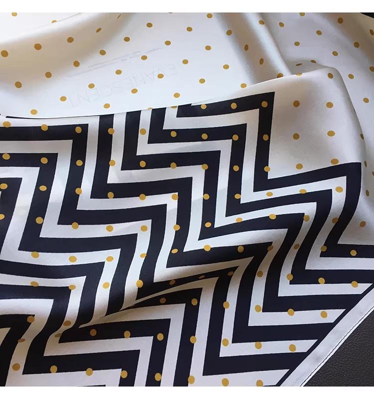 100% Mulberry Silk Women’s Korean Style Ribbed Polka Dot Silk Scarf/Necktie for Spring & Autumn, 53 cm Small Square Silk Scarf