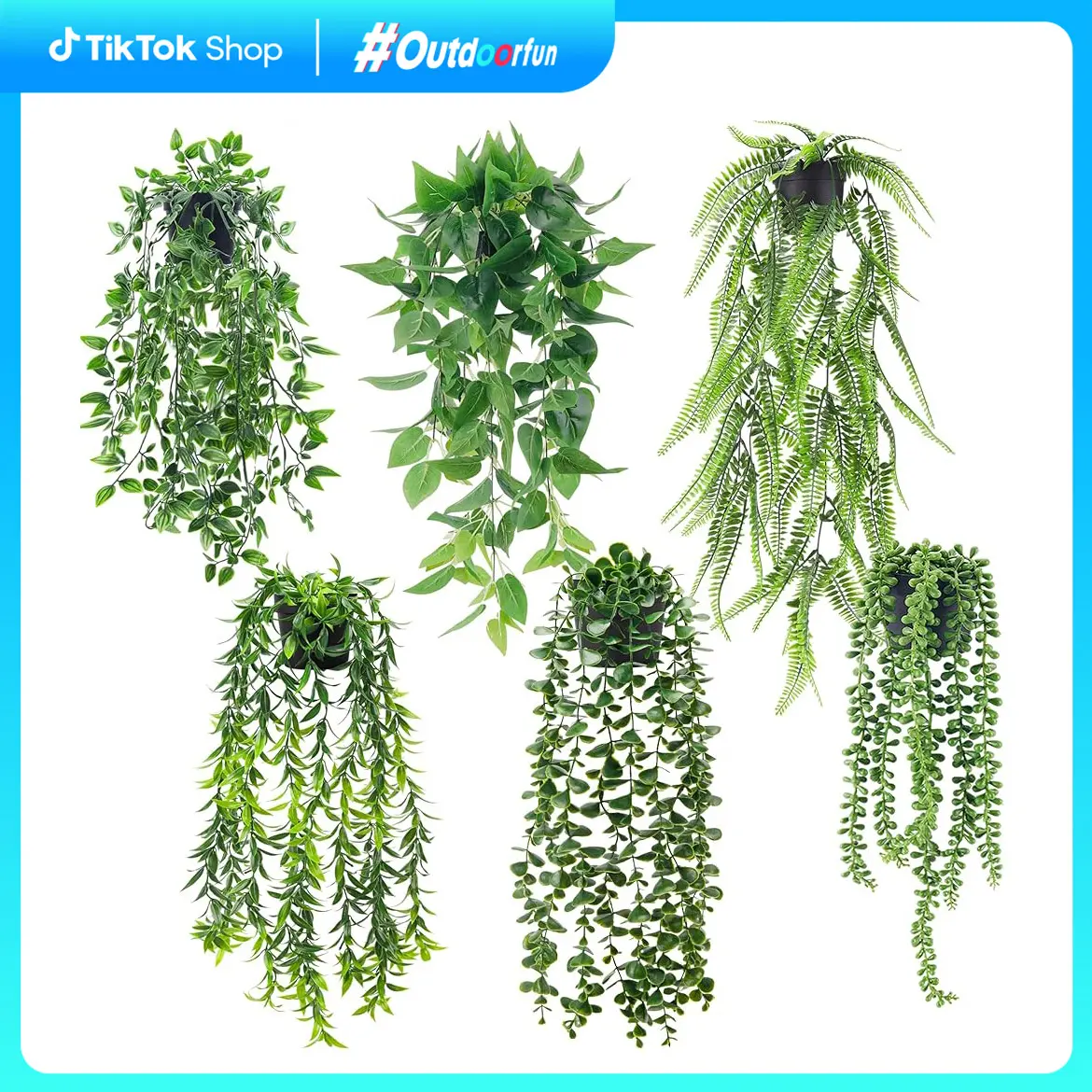 Outdoorfun 6 Pack Fake Plants Hanging Artificial Ivy Vine Faux Eucalyptus Plants in Black Pots for Bathroom Wall Shelf Bookshelf Decor Indoor for Summer Porch Patio Planters, New Home Garden Decor & Moving Season, summerwins Deals For You