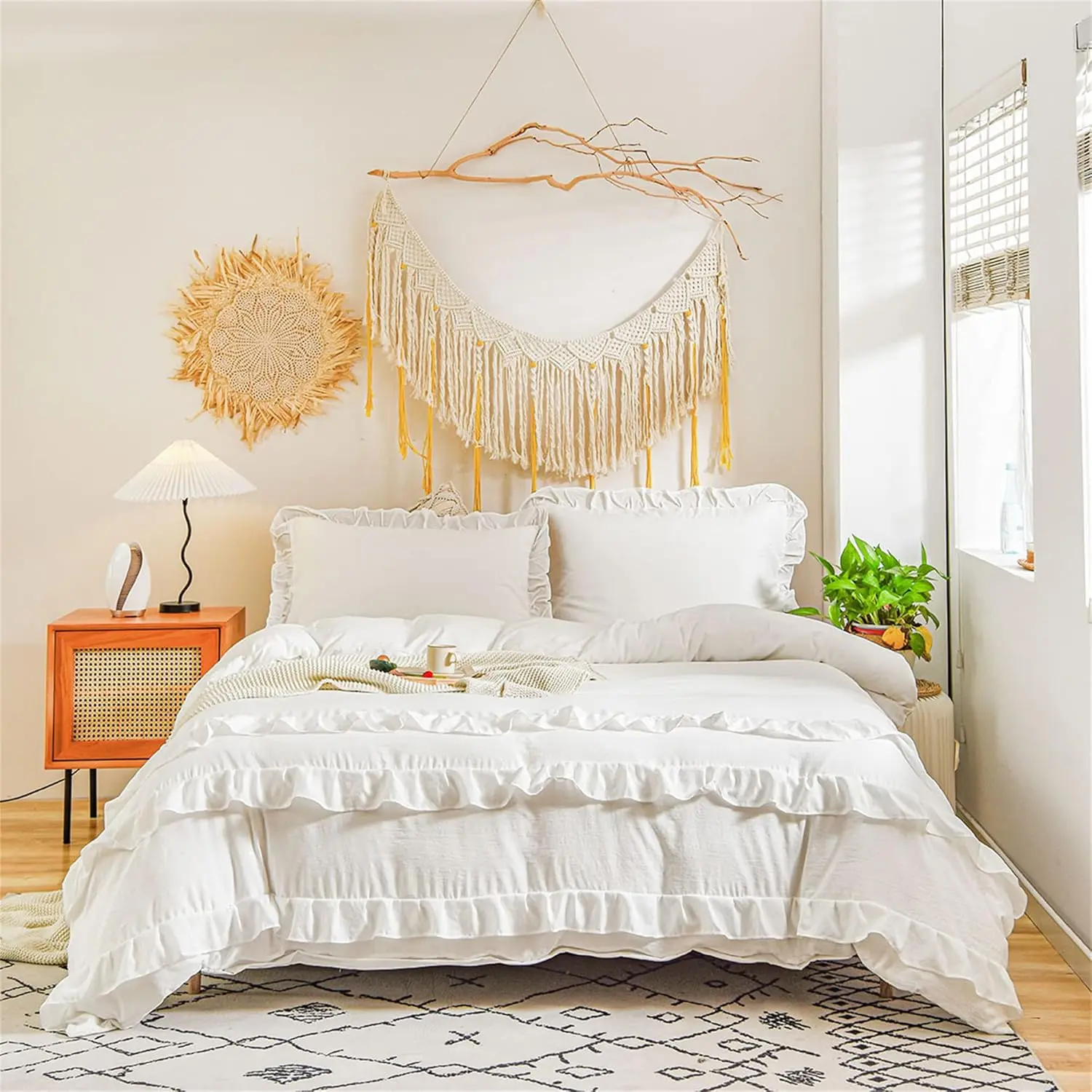 Ruffle Duvet Cover Twin Soft Washed Microfiber Vintage French Country Duvet Cover Set White 2 Pieces Farmhouse Microfiber Bedding Comforter Cover Set, Soft and Lightweight