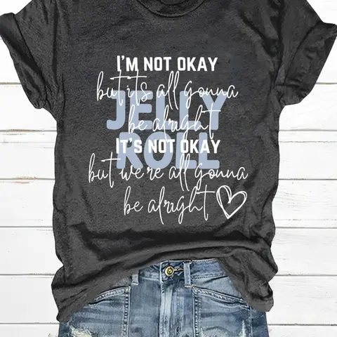 Women's Heart & Letter Print Quote Round Neck Tee, Fashion Casual Crew Neck T-shirt for Daily Holiday Vacation Outdoor Wear, Ladies Clothes for All Seasons
