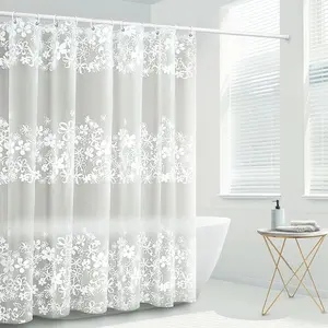 Shower Curtain Liner with 12 Plastic Hooks, 72x72 Inch Plastic Shower Curtain Liner for Shower Stall & Bathtubs, Bathroom Curtains Shower Curtain and Liner Set (White Flower)